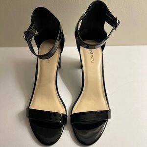 Nine West: Women’s Ankle-strap,Black Patent Leather,Block Heel Sandals.